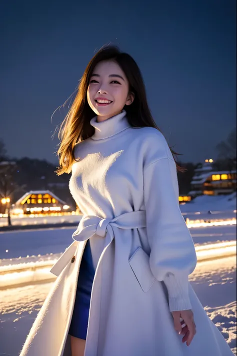 (highest quality、masterpiece、8k、Best image quality、Hyperrealism、Award-winning works)、1 girl、(Made from thick Melton fabric、A perfect and elegant open coat:1.4)、The perfect pink turtleneck knit sweater、Soft indirect lighting、Soft and delicate light、Dramatic...