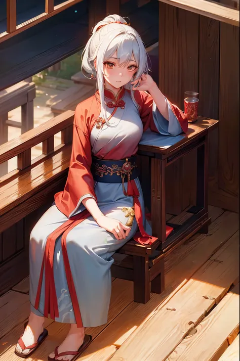 ancient china mythology, traditional style, greg rutkowski, bashful queen, isekai fantasy, wuxia genre, sitting at a table, (highly stylized artstyle), landscape