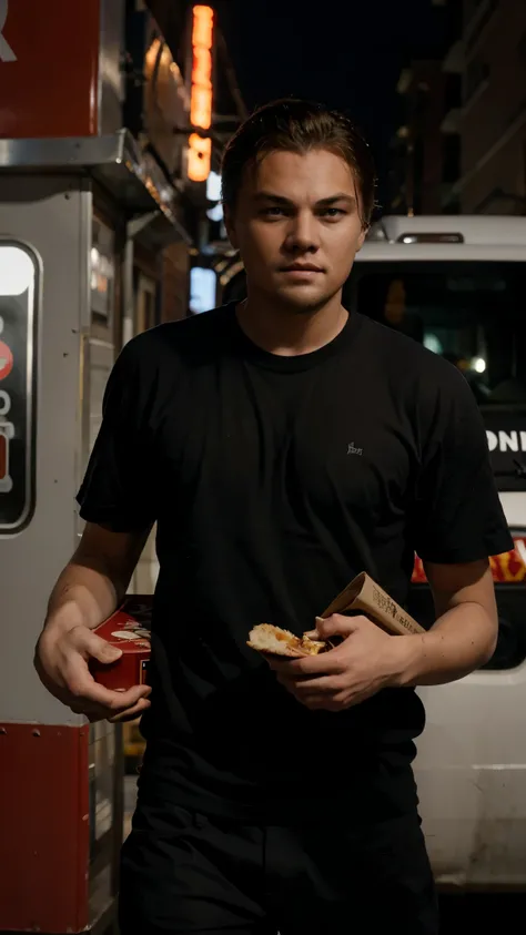 Leonardo DiCaprio, Work as a pizza delivery man, perfect face, ultra HD.