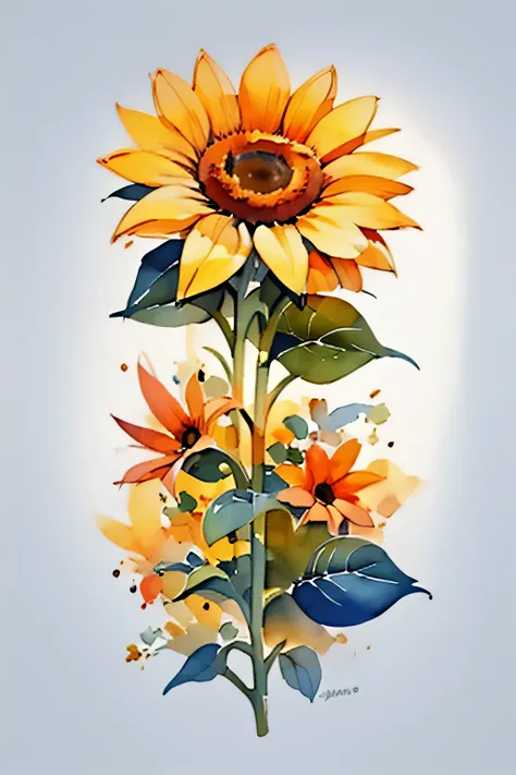 watercolor illustration, one sunflower, single element, no leaves, white background
