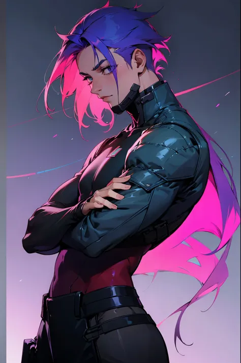 cyberpunk, mutli colored hair, two toned hair, young male, boy , lean
