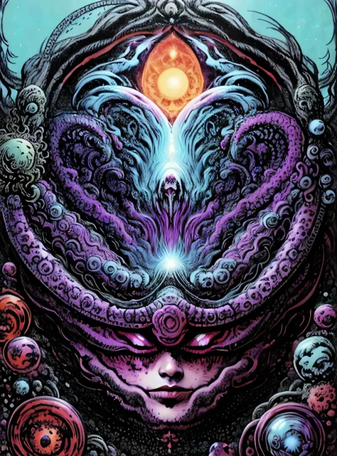 (best quality,highres,masterpiece:1.2),ultra-detailed,Skull with tentacle face, in space,alien creature,intricate patterns,dark and mysterious,cosmic colors,ethereal lighting,dim spaceship interior,ominous atmosphere,otherworldly,nebulae and stars,distant ...