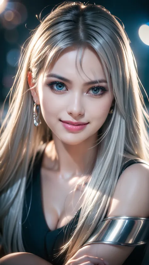 (best quality,ultra-detailed,photo-realistic:1.37),bright and vibrant colors,studio lighting,playful expression,stylish makeup,Police Woman,Silver hair flowing in the wind,alluring eyes,glossy lips,sexy pose, smiling in a confident and seductive way,posing...