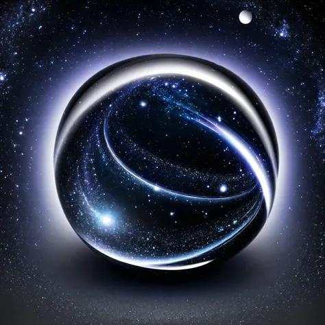 one small glass orb,galaxy, monotone black color, simply abstract image, level, black orb, high-quality, 