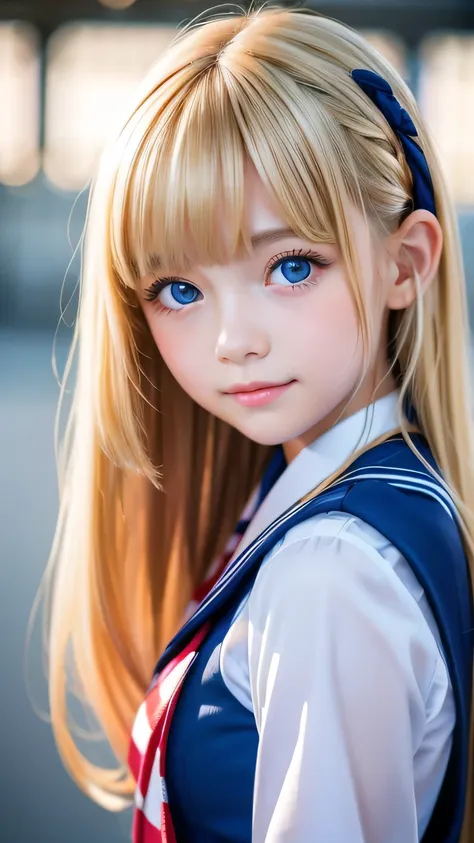 sexy 17 year old with dazzling shiny blonde hair、sailor suit、the cutest little beautiful face in the world、sparkling bangs danci...