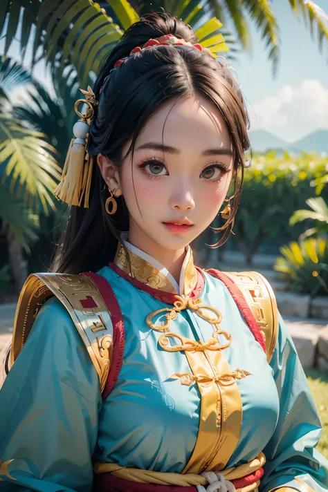 A girl, ancient Chinese costume, whole body, sunshine, clear face, clean white background, masterpiece, super detail, epic composition, ultra HD, high quality, extremely detailed, official art, uniform 8k wallpaper, super detail, 32k