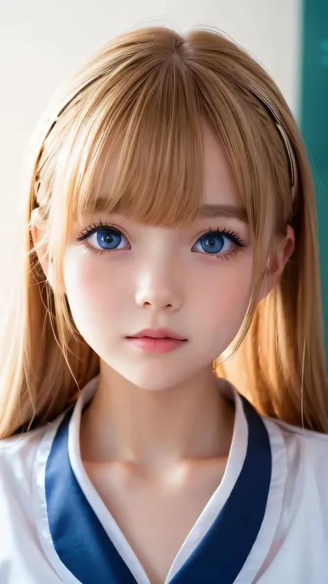 sexy 17 year old with dazzling shiny blonde hair、school sailor uniform、the cutest little beautiful face in the world、sparkling b...