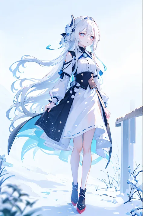 long hair, waist length, white, standing, looking off into the distance