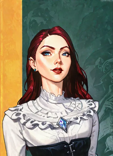 better aesthetics, lolsplashart, katarina, olhando para o espectador, usando um vestido branco, Estilo pintado plano, Illustration by Genrih Valk