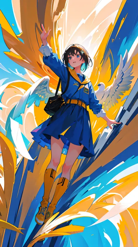 Eagle soaring high in the real anime sky, an abstract design masterpiece with a detailed, realistic face, surrounded by a colourful and vibrant background. This premium piece is rendered in ultra high definition 8k HDR 32bit colour depth, creating a cool a...