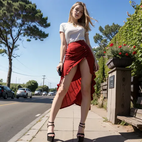 (YES SFW), sofiax wears a long red skirt, skirtlift.