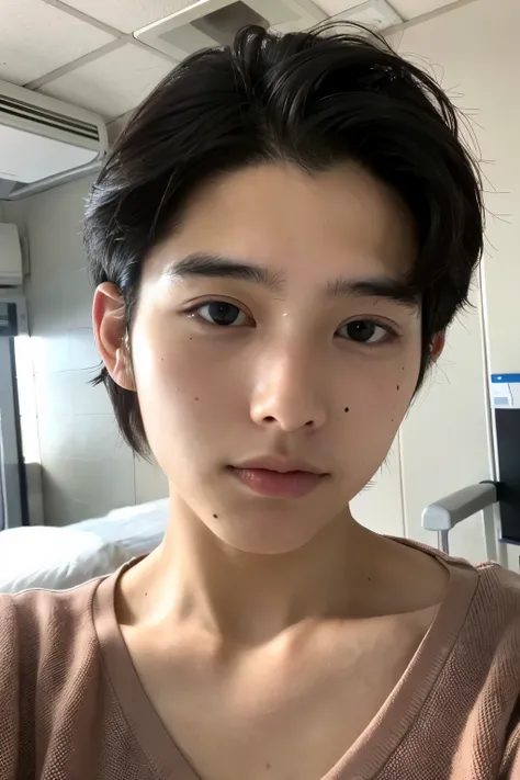 I was in the hospital and my hair fell out、A handsome 19-year-old boy, half American and half Japanese, with a smaller face than Japanese people, who is still in the hospital.