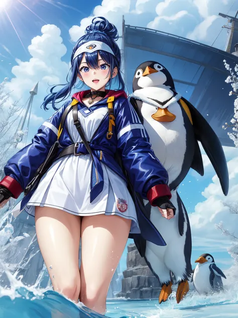 A cute and fluffy penguin、An exciting adventure with intricate details.