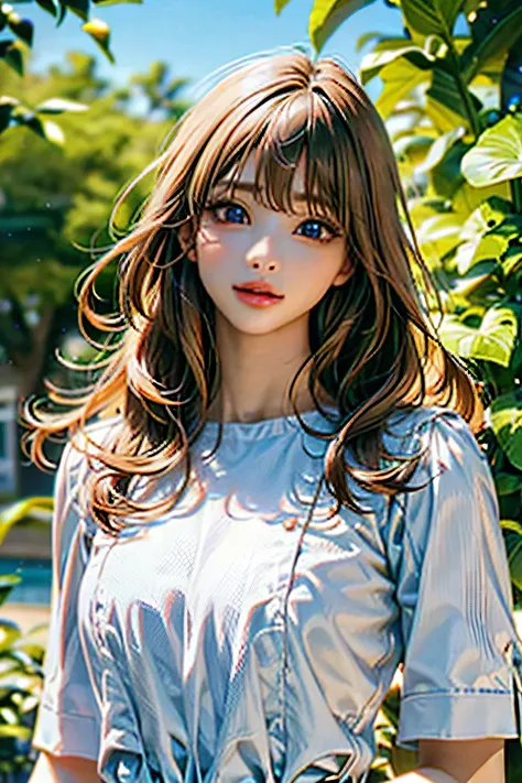 ((highest quality、8k、masterpiece、Realistic:1.4、detailed、Beautiful and detailed))、Detailed Skin、Beautiful and clear eyes、Beautiful woman、Bright sunlight, Perfect Anatomy,