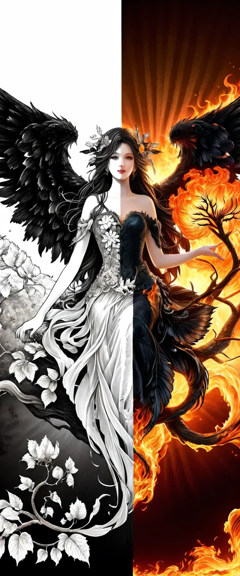 (8k, best quality, Meisterwerk:), Luzifer Morningstar, ein maskuliner britischer Engel mit dunklem Haar, mischievous smile, flaming wings, Teufel, fallen angel, Flammen im Hintergrund, Einzelheiten, schwarzer Anzug, Vereinsthema, 1:1 Ratio, auf einem Thron...