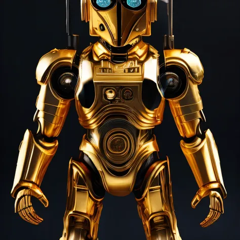 （（（maya）））there is a gold robot with a big hat on top of a rock, small character. unreal engine 5, highly detailed textured 8 k,...