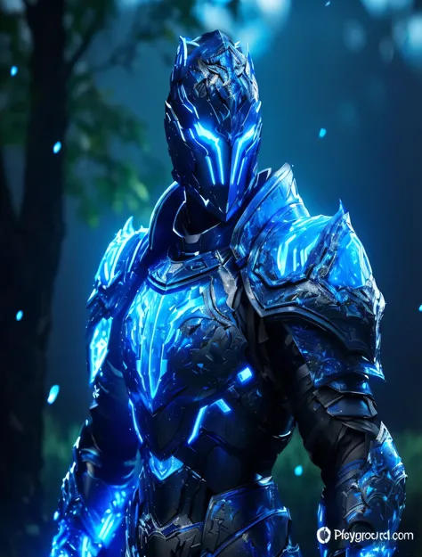 a close up of a person in a blue armor costume, glowing lights in armor, blue armor, created in unreal engine 5, blue and ice silver color armor, dragon inspired blue armor, led - lit armor, light coming off of the armor, sleek glowing armor, wearing thund...