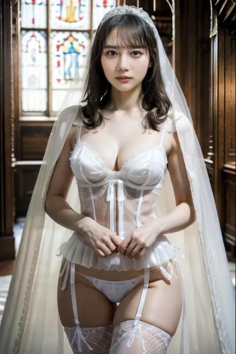 naked bride." figure, big breasts, beautiful nipples, the perfect body, full body , wedding ceremony in a church,  (((plenty of ...