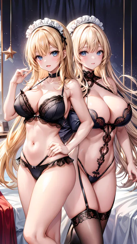 (Adult women:1.5)、Very detailed、highest quality、Best image quality、masterpiece、8k、Anime Face、A kind smile、(Open your mouth:1.3)、Sparkling blue eyes、(Blonde Hair:1.5)、Muscles of the whole body、(High leg:1.5)、Thigh belt、(Wearing lingerie:1.5)、(Cowboy Shot:1....