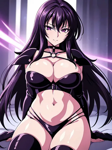 (night:1.7), , , collarbone,choker,black outfit,belly button, Torn_Clothes, Torn_leg wear,Lock,collar, shoulder armor, High leg,boots,Thighhighs, purple_eye,,black_hair,very_length_hair,elbow_gloves, 1 girl, 20 years,mature woman,beautiful Finger,beautiful...