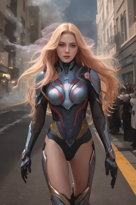 Photorealistic, RAW photo, realistic colors, Colorful, Pretty woman, walking through a futuristic cityscape, extremely sexy, A hyper-realistic, dynamic, cinematic  composition, delicate detail, highly detailed face and eyes, Masterpiece, very extremely bea...