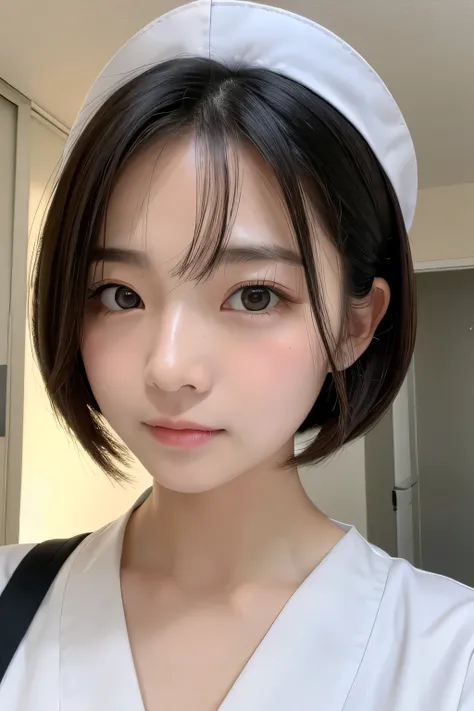 (1 Girl)、(Beautiful Japanese、18years old,round face、Refreshing、clear、seems kind、stylish、Pitiful、cute like an angel、cute、black eyes、,actress,Almond-shaped eyes), Good style , (Beautiful big breasts:1.2),(soft breasts),(very cute),(Black hair),(short bob hai...