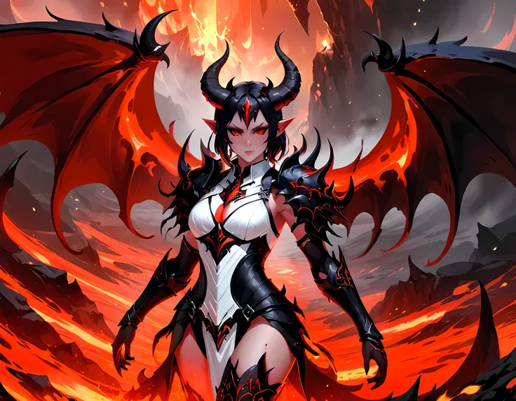 fantasy art, rpg art, masterpiece, a portrait picture o hellish female demon from hell, she has (black horns: 1.2), (black: 1.2)...