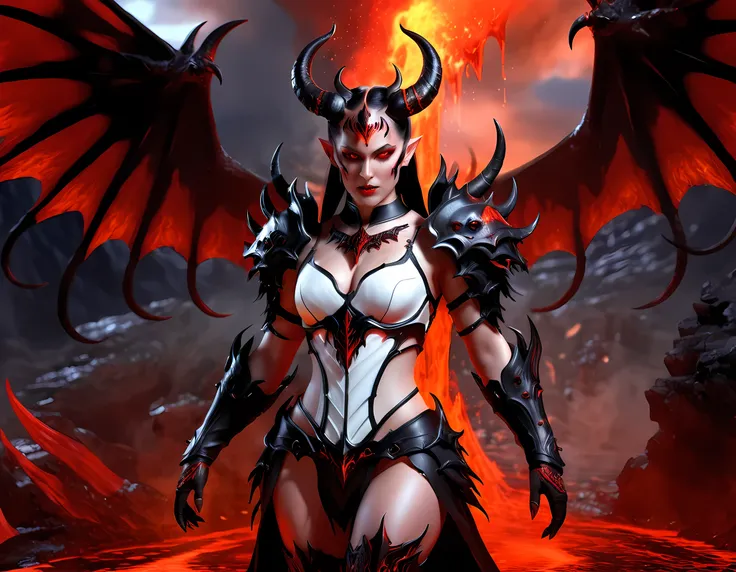 fantasy art, rpg art, masterpiece, a portrait picture o hellish female demon from hell, she has (black horns: 1.2), (black: 1.2)...