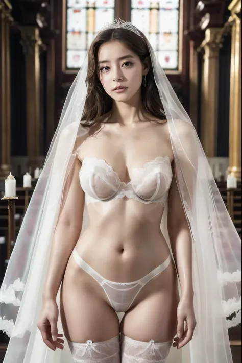 naked bride." figure, big breasts, beautiful nipples, the perfect body, full body , wedding ceremony in a church,  (((plenty of ...