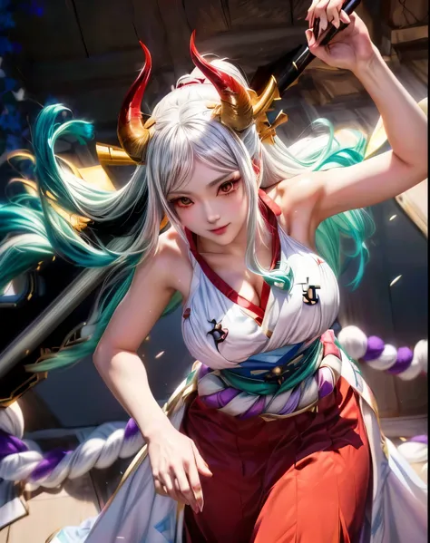 Anime-style image of a woman with horns and horns on her head, Up to the model | ArtJam, Best Anime 4K Konachan Wallpaper, extremely detailed ArtJam, Amazing anime 8k, White-haired God, ArtJam on artstation pixiv, onmyoji, range murata and ArtJam, Anime St...