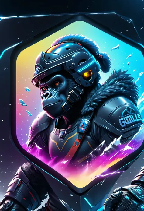 Gorillas playing ice hockey、３ｄcharacter、Helmet、Cyberspace Showdown、Add motion、armor、Cyber intelligence background、Wear protective gear、Confront、３ｄcharacter、３ｄimage、UHD, anatomically correct, best quality, award winning, 8k, 16k
