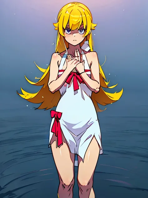 nsfw,oshino_shinobu,blonde,long hair,white dress,(perfect hands),(perfect anatomy),(masterpiece),(highest quality)