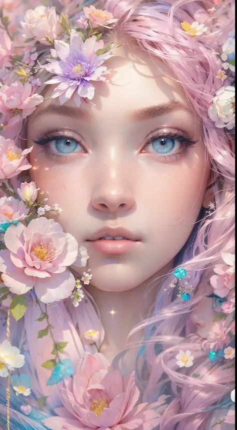 ((masterpiece)). this artwork is dreamy and ethereal, with soft pink watercolor hues. generate a  fairy exploring a bubblegum wo...