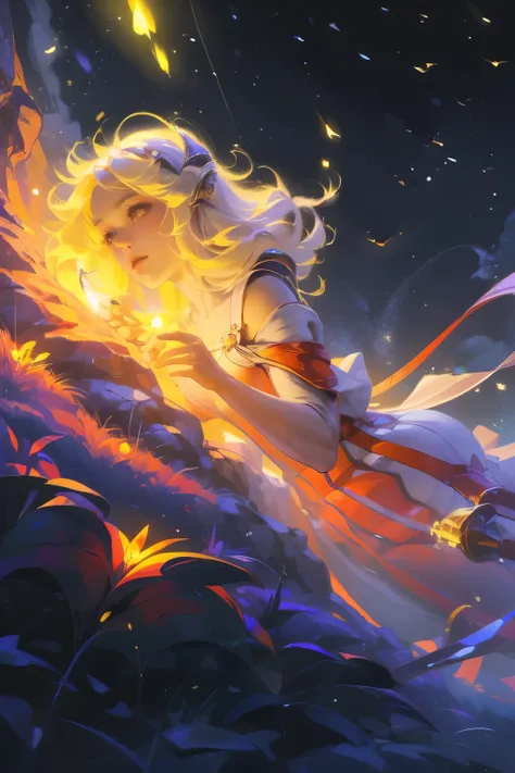 (8k, top quality, masterpiece: 1.2), (Practical, photoPractical: 1.37), Super Detail, A girl, Wide viewing angle, Firefly Garden, Many faint little lights and fireflies flew around, night