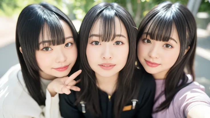 Ultra-realistic capture, Highly detailed, Skin texture must be natural, With such detail that pores can be finely identified. Skin should look healthy, In a uniform tone. Use natural light and color, masterpiece, (girl), (3 girls), ((((twins fashion)))), (...