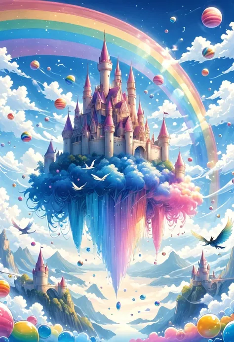 Dream Castle，Castle in bubbles，Castle with wings，Flying castle，Castle in the sky。Rainbow Castle，Pink Space