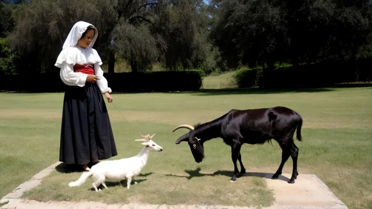 Foto assustadora, de terror e horror. Perturbadora, of a BIZARRE doll bowing to a goat statue/Baphomet.