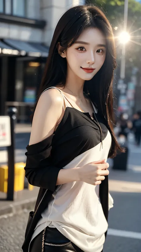 ​masterpiece、top-quality)、1 beutiful girl、Slim body、((Black and white plain clothes:1.1))、((Wearing black sunglasses )), (Detailed beautiful eyes), ((Detailed skin)) , ((Detailed beautiful hair)), Walk around the store、((Boyish Brown Medium Hair))、((Smalle...