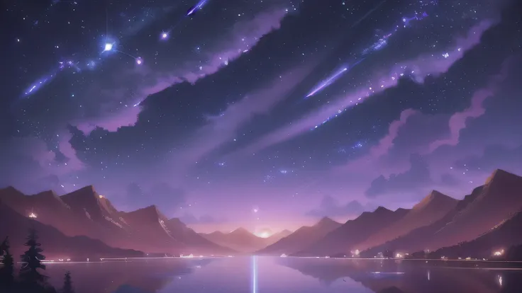 Starry Sky over a mountain lake with shining stars, Awesome Wallpapers, Background artwork, Night view, wallpaper 4k, wallpaper 4k, Anime Background, quiet night. Digital Illustration, Starry Sky, Great background, 4k HD illustration wallpaper, Beautiful i...