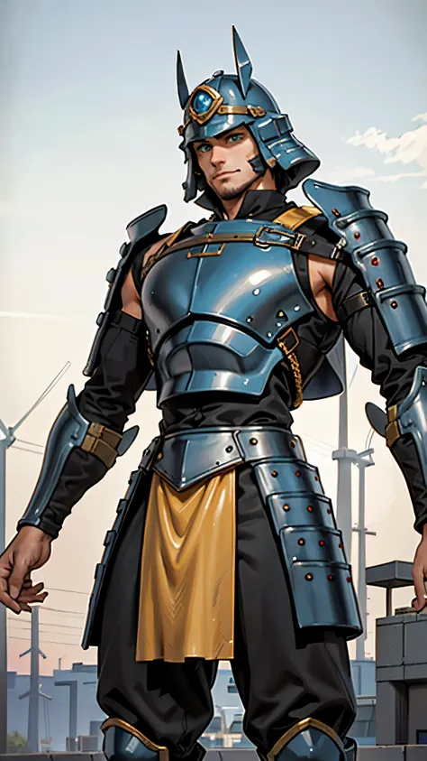 a man wearing a full-face helmet, a fantasy-style biomecha armored combat suit, green eyes, a composite layered chest armor, ful...