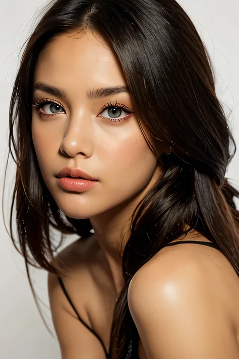 1 portrait face white background. symmetrical, centerweight, realistic skin, beautiful eyes