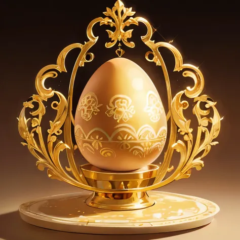 High resolution, (a golden decorated egg:1.3),Glowing, on a beautiful decorated stand