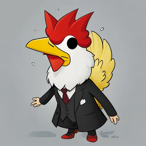 Please draw a stupid looking chicken in a suit。