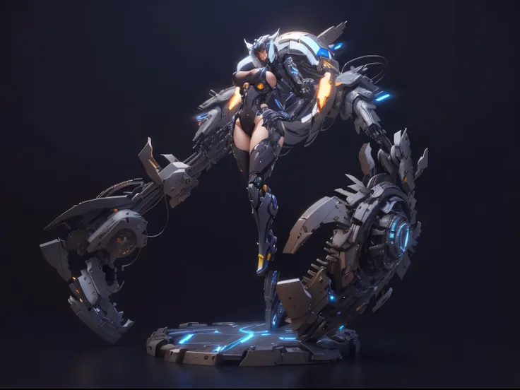 there is a robot that is standing on a pedestal, mechanized valkyrie girl, female mecha, 3 d render character art 8 k, octante render, 1 girl, beautiful mature woman, milf, huge breast, thick thighs, in mecha cyber armor, perfect cyborg female, female cybo...