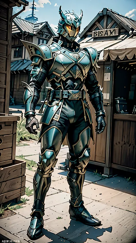 A man wearing a full-face helmet, a fantasy-style biomecha armored combat suit, green eyes, a composite layered chest armor, fully enclosed shoulder guards, matching arm and leg guards, the belt is adorned with dragon claw grasping orbs, primarily black wi...