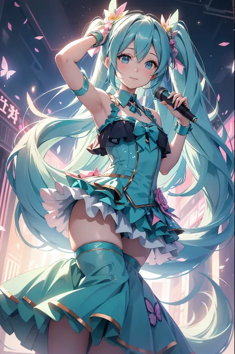 (best quality,4k,8k,highres,masterpiece:1.2),ultra-detailed,(realistic,photorealistic,photo-realistic:1.37),acrylic painting,Hatsune Miku in a Lolita dress with downy hair,Hatsune Miku with extremely colorful hair and detailed facial features,Hatsune Miku ...