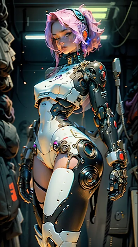 Woman body defined thick thighs cybernetic body parts, without underwear