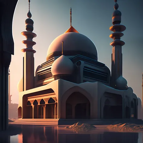 cyberpunk mosque in a dystopian future