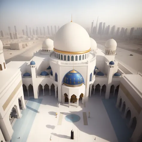 a modern islamic mosque in the city of dubai, a building for muslim prayer using white stone, in the year 2050, very realistic, ...