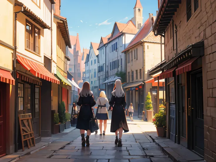 medieval, medieval city street, people walking